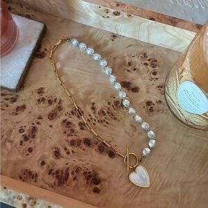 Gold and White Heart Pendant Necklace